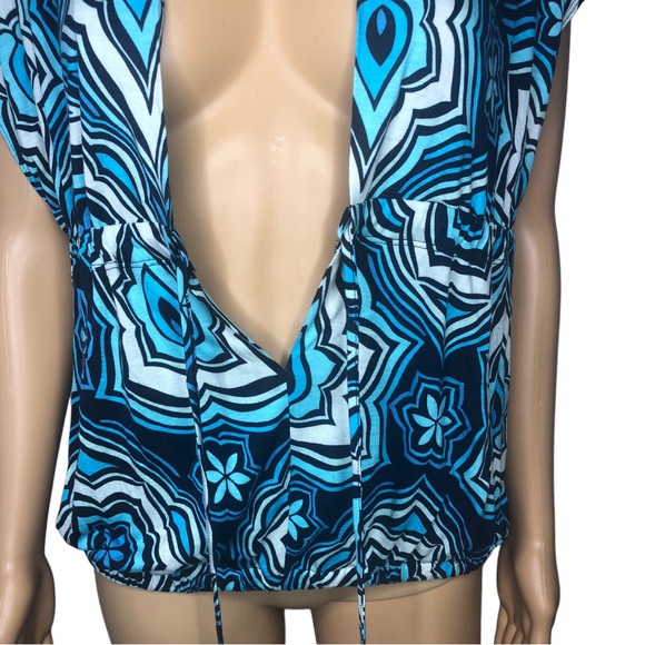 Express Blue Psychedelic Abstract Print Romper Style Tunic Blouse - Picture 10 of 13
